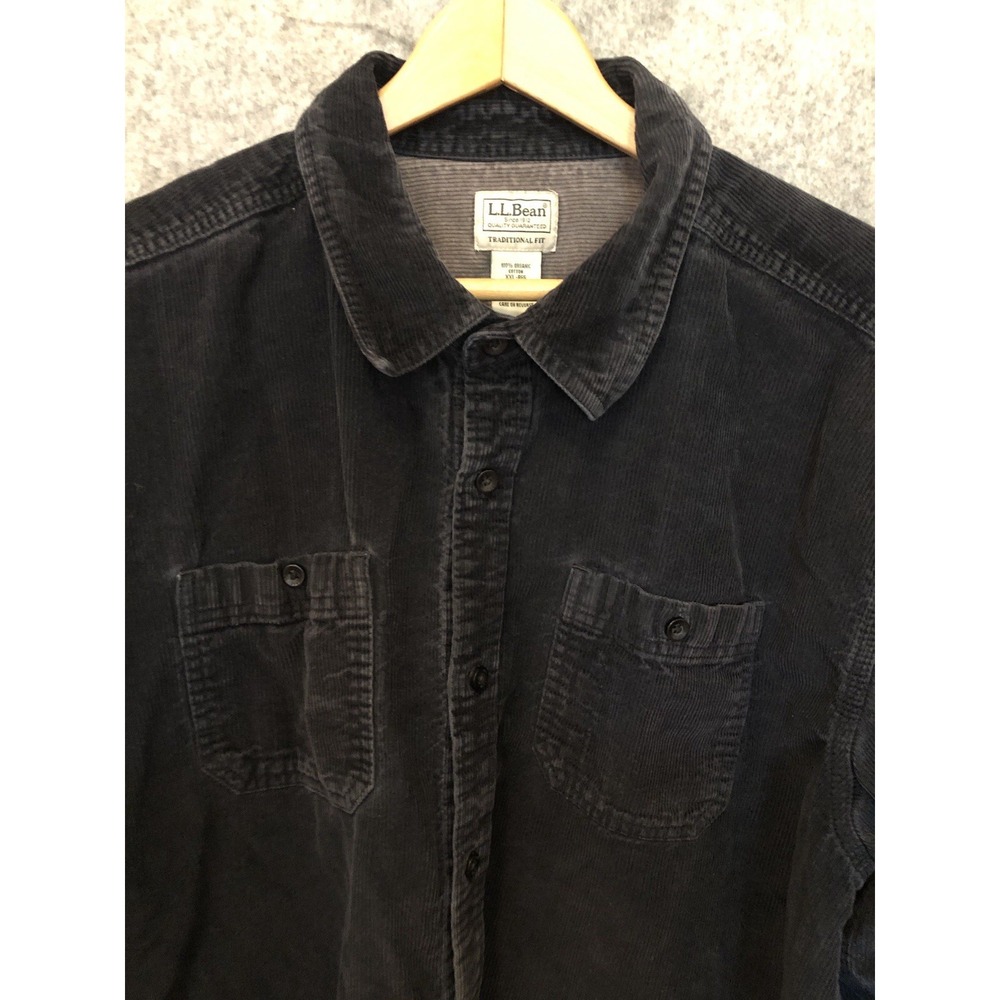 L.L. Bean Shirt 2XL Black Organic Cotton Corduroy Career Casual Classic